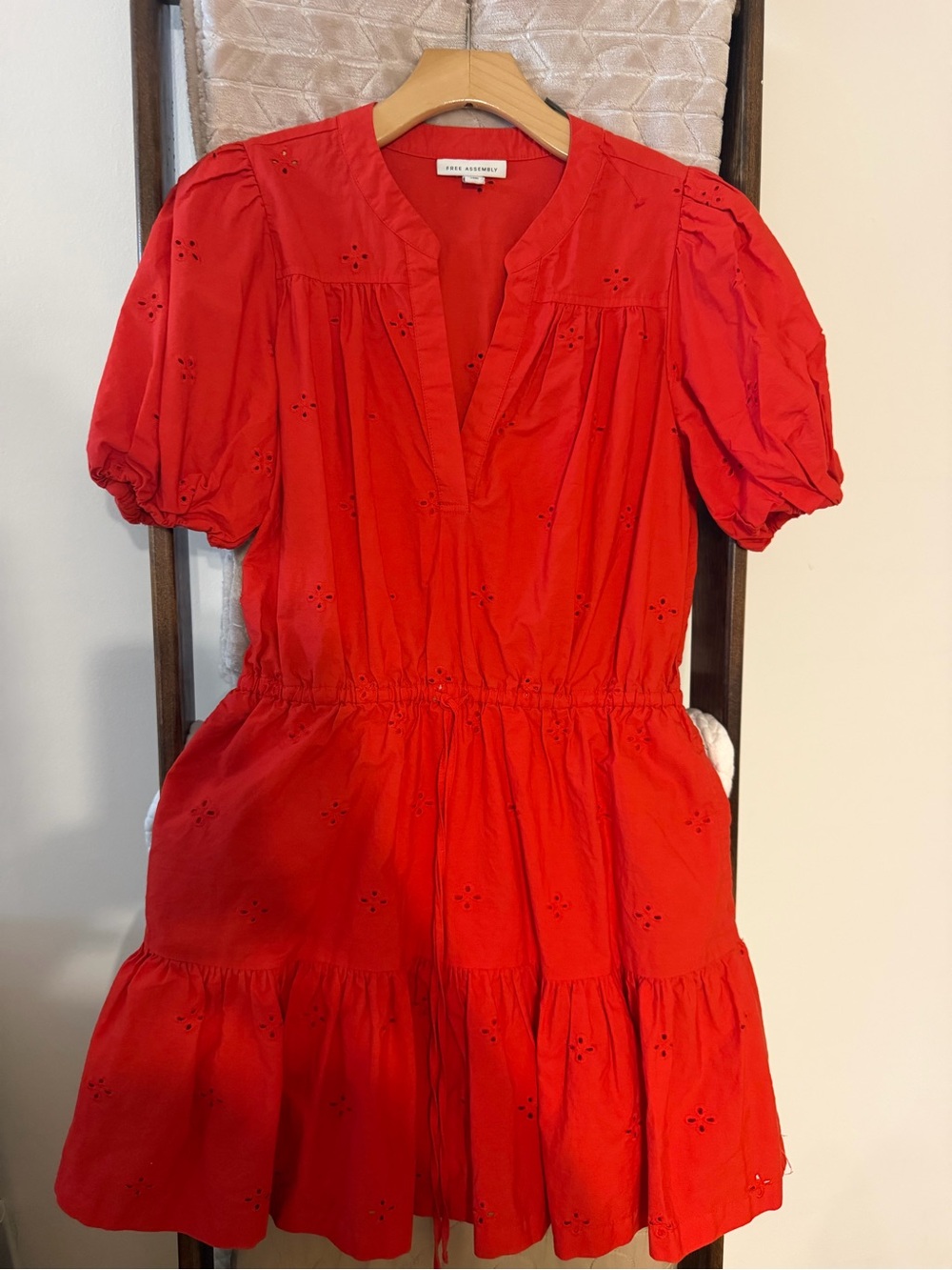 Free People Red Eyelet Tiered Short Dress